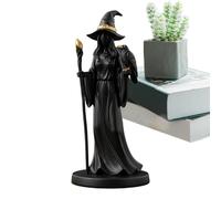 Witch Statue - Resin Witch Ornaments 16x7x7cm, Black Witch Statue, Elegant Gothic Figurine with Staff, Halloween Witch Figurine, Fantasy Ornament So