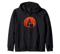 Witch Stirring Cauldron Halloween Moon Zip Hoodie