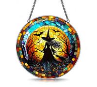 Witch Sun Catchers for Windows, Acrylic Sun Catcher with Witch & Black Cat | Witch Gifts for Women, Unique Gothic Window Hanging, Halloween Suncatcher Witch Decor for Window Door Garden Indoor Outdoor