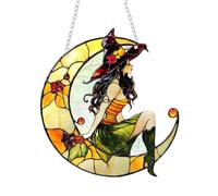 Witch Suncatchers for Windows, Gothic Moon Acrylic Sun Catchers for Garden, Halloween Window Hanging Ornaments with UV Printing, Witchy Decor for Doors, Car and Home Decoration (B(20 x 18cm))