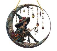 Witch Suncatchers for Windows, Gothic Moon Acrylic Sun Catchers for Garden, Halloween Window Hanging Ornaments with UV Printing, Witchy Decor for Doors, Car and Home Decoration (20 x 20cm)
