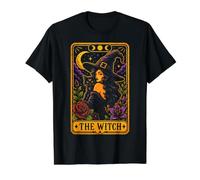 Witch Tarot Gothic Black Cat Moon Phases Halloween Women Value Graphic T-Shirt, Men, Black, S