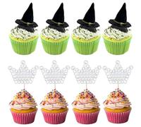 Witch Themed Cupcake Toppers, Witch Hat Crown Cupcake Decorations for Birthday Party, Baby Shower, Wedding, Halloween Party, Witch Princess Themed Party Decorations 24 Pack