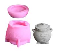 Witch Themed Silicone Molds with Lid for Resin Jar Flame Cup Holiday Decor Silicone Witch Cauldron Mold for Plaster Craft