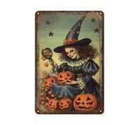 Witch Tin Sign - 8x12 Inch - Retro Halloween Tin Sign Metal Wall Decor Poster Vintage Tinplate Sign for Home Bar Garage Garden Patio Bathroom Man Cave