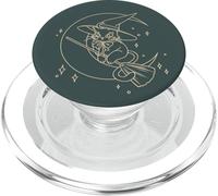 Witch Tomcat Kitten Cat Flies on Broom in front of Moon PopSockets PopGrip for MagSafe