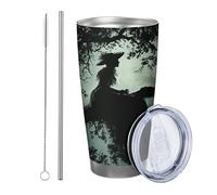 Witch Tumbler Aesthetic Scary Tree Artistic Plant Dark Sky Vintage Black White Metal Reusable No Spill Shatterproof Yard Picnic Gym Travel with Straw Drinks