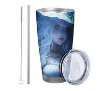 Witch tumbler Pack Of 1 Pretty Girl Magic Hat Necklace Aesthetic Artistic Designs white blue Metal Stainless Reusable No Spill Shatterproof Yard Outdoor Picnic gym with straw Cold Drinks 20 Ounce