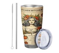 Witch tumbler Pack Of 1 Tin Poster Metal Sign Kitchen Vintage Novelty Funny Pumpkin Rose light yellow orange Insulated Metal Can Cooler No Spill School college nursery Stemless Double Wall 20 Ounce