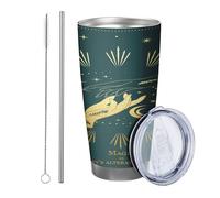 Witch tumbler Set Of 1 Hand Leaves Moon Bohemian Abstract Artistic Constellation teal yellow Metal Reusable No Spill Shatterproof Yard Outdoor Picnic gym Travel with straw Cold Drinks 20 Ounce