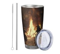Witch tumbler Set Of 1 Night Sky Nature Fire Witches Dance Magic Hat Hay gray orange Powder Coated Reusable No Spill Shatterproof School college nursery Outdoor With Lid drinking cup 20 Ounce