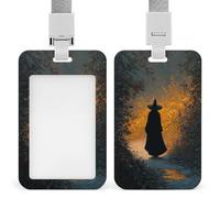 Witch Walking on The Road Autumn Forest ID Badge Holder Retractable Clip Card Holder Card Protector Name Badge Name Tag for Work Office Doctor Nurse