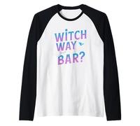 Witch Way to The bar Funny Halloween Pub Raglan Baseball Tee