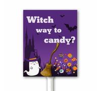 WITCH WAY To The CANDY Sign Halloween Yard Sign With Stake 20x30 CM WITCH Outdoor Decoration Funny Halloween Candy Signs October 31th Night Road Lawn Grass Garden Rustproof Easy Install
