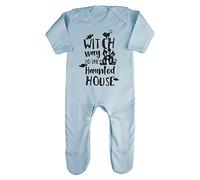 Witch Way to The Haunted House [HALLO19] Baby Romper Jumpsuit with feet, 6-12 Months, Pastel Blue