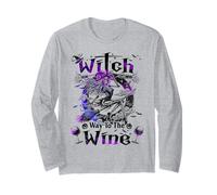 Witch Way to The Wine Drinking Halloween Skeleton Witches Long Sleeve T-Shirt