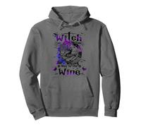 Witch Way to The Wine Drinking Halloween Skeleton Witches Pullover Hoodie