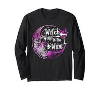 Witch Way to The Wine Drinking Witches Lover Moon Halloween Long Sleeve T-Shirt