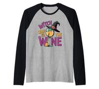 Witch Way to The Wine Funny Halloween Pun Raglan Baseball Tee