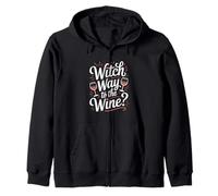 Witch Way to the Wine Halloween Zip Hoodie