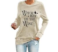 Witch Way to The Wine Shirt Halloween Sweatshirt Halloween Wine Shirt Wine Drinker Gift Halloween Shirts Blouse Black Women, beige, XXL