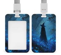 Witch Wearing Black Hat in The Forest ID Badge Holder Retractable Clip Card Holder Card Protector Name Badge Name Tag for Work Office Doctor Nurse