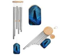 Witch Wearing Black Hat in The Forest Wind Chimes Memorial Deep Tone Windchime with 6 Aluminum Tubes Outdoor Backyard Garden Decoration