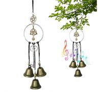 Witch Wind Chime with Celtic Knot and Pentagram, Magical Garden Bell Decoration Featuring Antique Bronze Bells, Key Pendant, and Sacred Symbols for Indoor or Outdoor Use