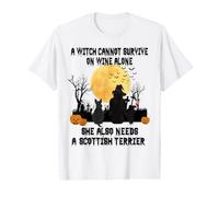 Witch Wine and Scottish Terrier Dog Funny Halloween Costume Value Graphic T-Shirt