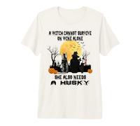 Witch Wine and Siberian Husky Dog Funny Halloween Costume Premium T-Shirt
