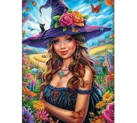 Witch with A Black Hat And Butterflies 1000 Piece Jigsaw Puzzle for Adults Science Fiction Magical Dream Garden Room Decor Nature Inspired Detailed Artwork for Gardeners 1000 PCS