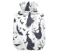 Witch with Bat Hot Cold Water Bottle with Fleece Cover PVC Hot Water Bag 2 Liter