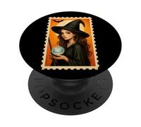 Witch With Crystal Ball And Bat Night PopSockets Adhesive PopGrip