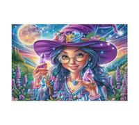 Witch with Crystal Wand And Moonlit Forest 1000 Pieces Set Classic Jigsaw Puzzle Couple Puzzle Partners Mind Relaxation Wall Decor Easter New Year Creativity & Gift Giving 1000 PCS