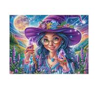 Witch with Crystal Wand And Moonlit Forest 500 Piece Premium Jigsaw Puzzle For Men Educational Decompression Adults Anxiety Memory Care Mothers Valentines Premium Cardboard 500 PCS