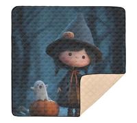 Witch with Ghosts & Pumpkin Soft Padded Baby Play Mat for Indoor Outdoor Water Resistant Activity Gym Mat for Baby Kids Toddlers Infants, 50'' x 50''
