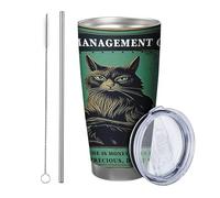 Witch with lid and straw tumbler Vintage Cat Pattern Inspirational Words Ouija Board Poster green yellow Insulated Metal Can Cooler No Spill School college nursery Stemless Double Wall 20 Ounce