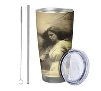 Witch with lid and straw tumbler Witches Dance Forest Aesthetic Tree Plant Magic Pretty Foggy gray Stainless Metal Hot And Cold Shatterproof Office Outdoor Club Dorm Coffee drinking cup 20 Ounce