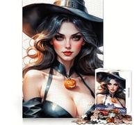 Witch with Pumpkin Charm 1000 Pieces Jigsaw Puzzles for Teenagers Think Training Mindful Escape Defined Edges Seasonal Gift (50x75cm)