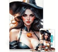 Witch with Pumpkin Charm Puzzles for Adults 1000 Pieces Mental Boost Play Neat Cut Perfect Alignment Bonding Activity for Loved Ones (50x75cm)