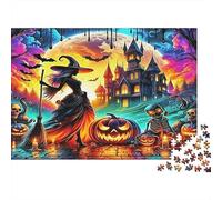 Witch with Pumpkins 1000 Pieces 100% Recycled Cardboard Jigsaw Puzzles Fantasy Night Scene Educational Learning for Kids Children Brain Training Cognitive Development 38x26cm/1000pcs