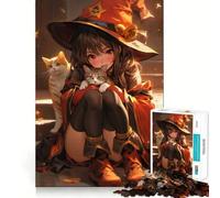 Witch X Cat 1000 Piece Jigsaws for Adults Mind Train Fun Precision Cut Smooth Edges Absorbing Activity for Quiet Nights (38x26cm)
