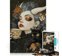 Witchcore Tea Time with Black Cat Familiar 1000 Piece Puzzle For Teenagers Mind Skill Play Laser Cut for Flawless Fit Relaxing Indoor Group Activity (38x52cm)