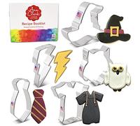 Witchcraft and Wizardry Cookie Cutters 5-Pc. Set Made in The USA by Ann Clark, Owl, Lightning Bolt, Witch's Hat, Robe, and Scarf