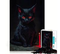 Witchcraft Black Cat with Red Eyes Jigsaw Puzzle 1000 Piece Cognitive Fun Play Precise Interlock Structure Bonding Activity for Loved Ones (38x26cm)