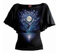 WITCHCRAFT - Boat Neck Bat Sleeve Top Black Spiral Black S