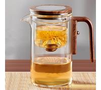 Witchcraft Enchanti Tea Pot with Wooden Handle, Magical Glass Teapot with Infuser, Clear Tea Pot with Strainer for Boiling Water (Small)