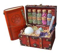 Witchcraft KIT- a Vintage Box Include Herbs Set & Brass Wand & Crystal Set with Book of Shadows(Wicca Altar Supplies)
