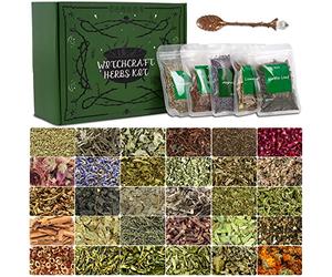 Witchcraft Supplies Herbs Kit for Witch Beginners - 30 Pack Different Dried Herbs for Wicca, Pagan and Wiccan Rituals, Altar Supplies, Magic Spells, Soap Making,with Metal Spoon
