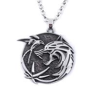 Witcher Necklace Medallion - Geralt Ciri Yennefer Trio Hunter Stainless Steel Pendant with 50cm Chain, Medieval Fantasy Amulet for Witcher Cosplay, RPG Gaming Jewelry Gift for Men Women